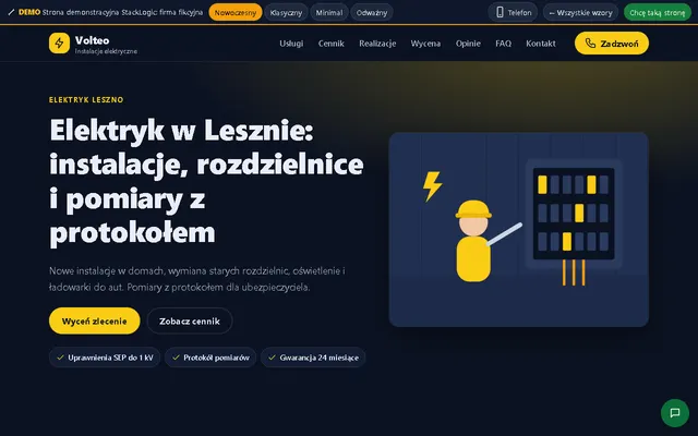 Podgląd strony demo: Elektryk / instalacje elektryczne