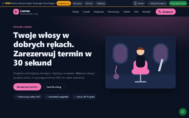 Podgląd strony demo: Salon fryzjerski / beauty