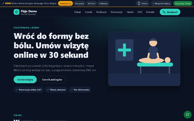 Podgląd strony demo: Gabinet (fizjoterapia / stomatolog)