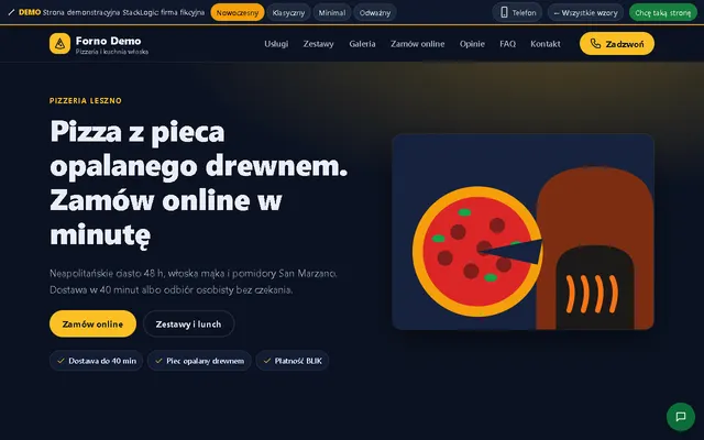Podgląd strony demo: Restauracja / pizzeria