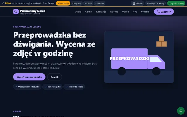 Podgląd strony demo: Przeprowadzki / transport