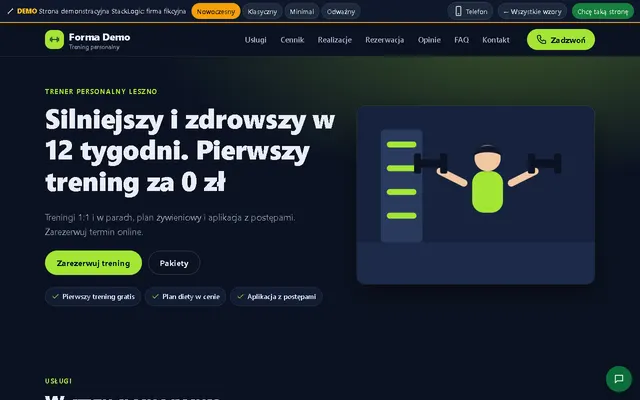 Podgląd strony demo: Trener personalny / studio treningowe