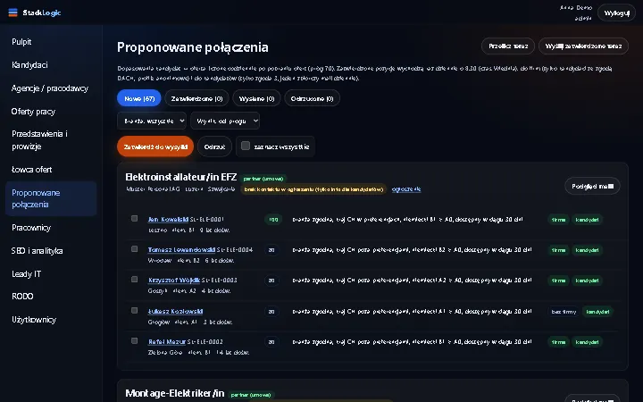 Dopasowanie: system sam proponuje, kogo do jakiej oferty, z uzasadnieniem (dane demonstracyjne)