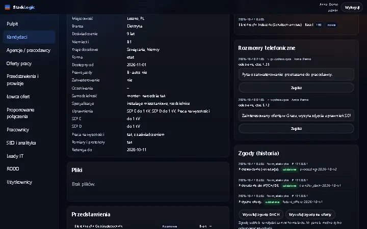 Telefonia w CRM: kliknij, aby zadzwonić, historia rozmów i notatki (dane demonstracyjne)