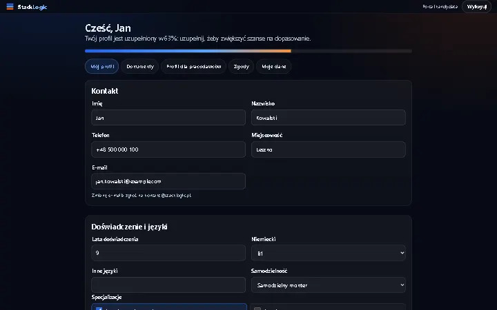 Portal klienta: profil, dokumenty, zgody i wiadomości (dane demonstracyjne)