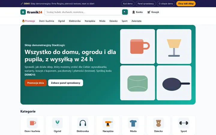 Shop-Demo: Startseite mit Kategorien und Tagesangeboten (Demodaten)